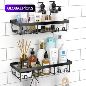 Bathroom Storage Rack Set, 2-Count Punch-Free Wall-Mounted Adhesive Shower Shelves, Modern Multipurpose Home Organizer for Bathroom and Kitchen, Bathroom Organizers, Bathroom Organizing Accessories, Bathroom Accessories Set #GLOBAL PICKS
