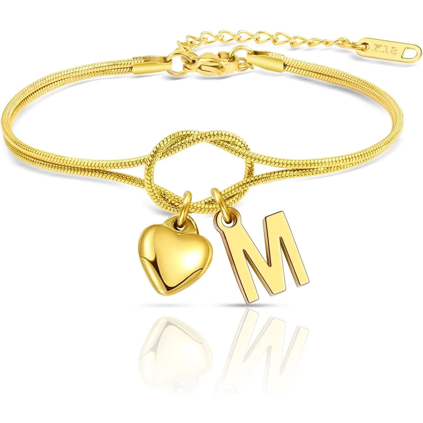 Dainty  Initial Name Knot Heart Bracelets Personalized Gifts for Women | Love Knot Charm Bracelet, Birthday Christmas  Day   Thanksgiving Personalized Gifts for Women Girlfriend Wife