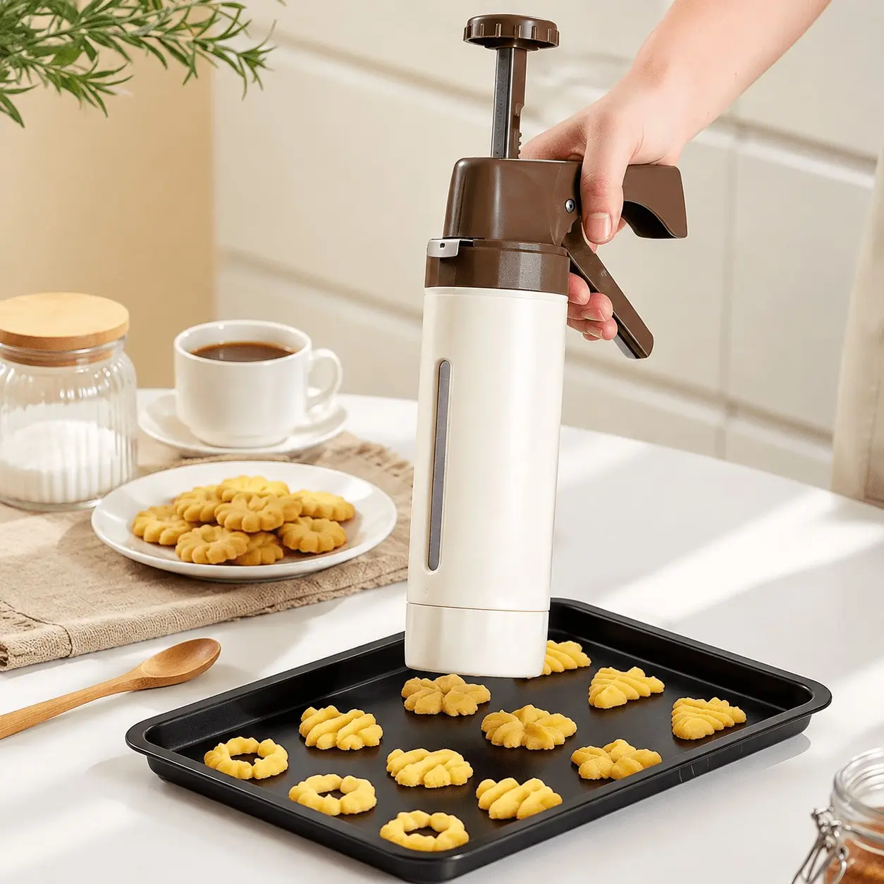 304 Stainless Steel Churro Maker, 27pcs Cookie Press Gun Set, 16 Discs, 8 Icing Tips, Long Nozzle, Cleaning Brush, DIY Baking Gift