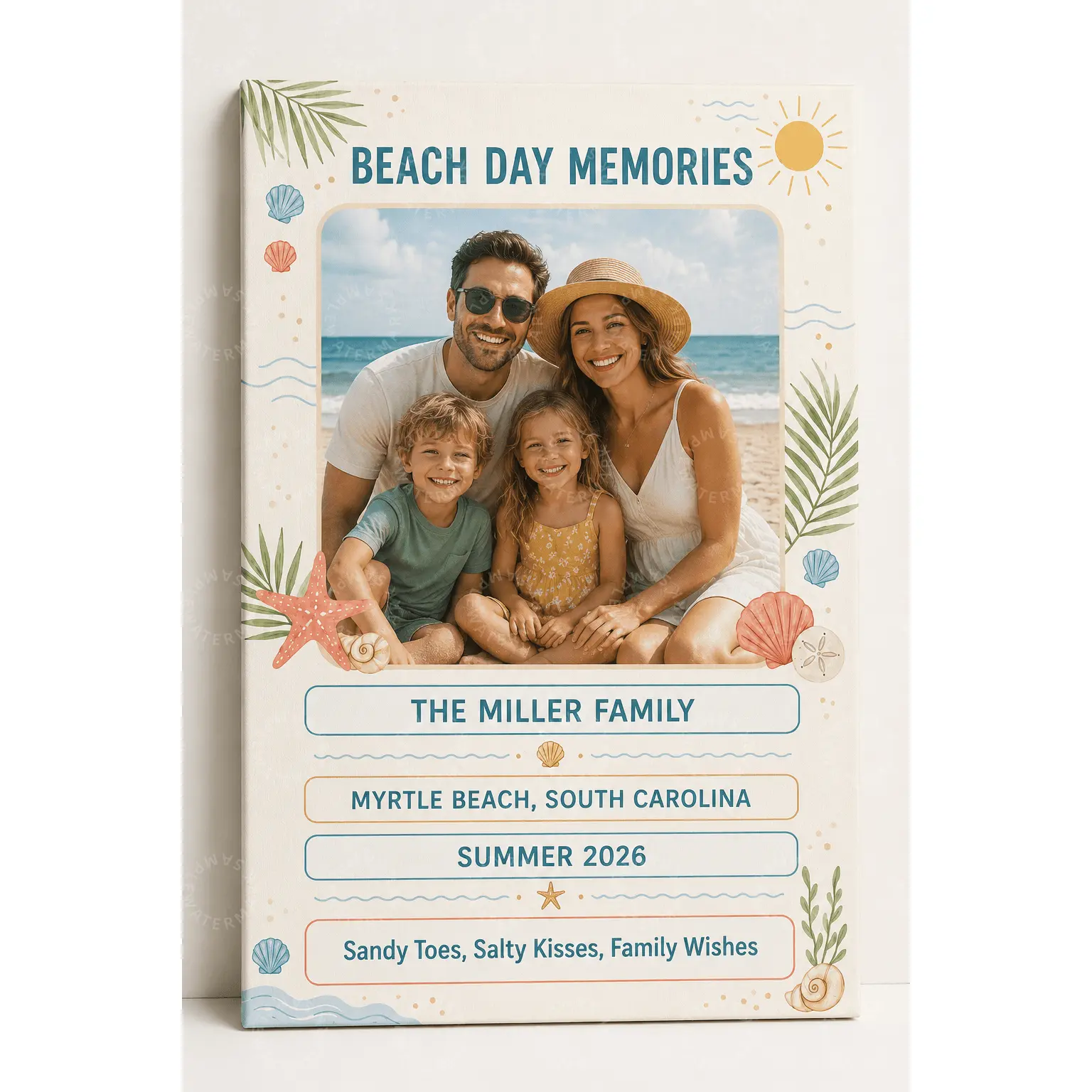 Custom Beach Day Memories Photo Poster, Personalized Family Vacation Wall Art, Coastal Summer Canvas Print, Beach House Decor, Aesthetic Poster, Bedroom Wall Art, Living Room Office Decor, Family Gift