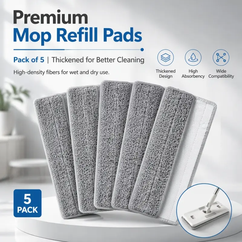 5-Pack Microfiber Mop Pads Refills, Washable & Reusable Replacement Cloths  Compatible with Most Flat Mop Heads  Deep Clean for Hardwood & Tile Floors