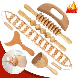6 in 1 manual massage tool, 6 counts/set wooden massage tool, body relaxation massage tool set for women & men daily use, body care products, back massager, massagers for back, body care