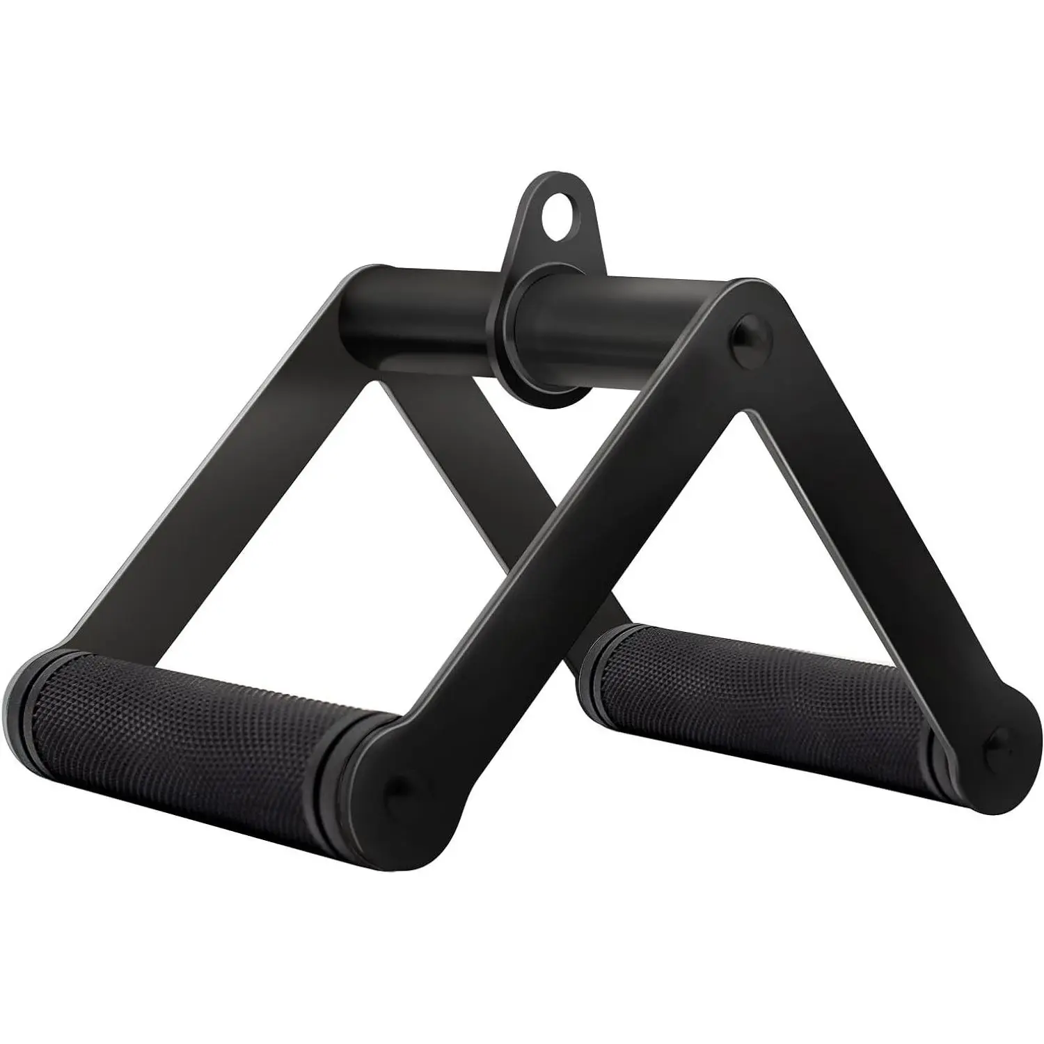 Double D Row Handle Cable Attachment for Strength Training, Steel with Non-Slip Rubber Grip, Black