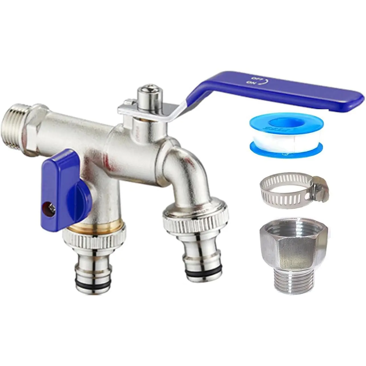 1/2 Inch -Outlet Copper Nickel-Plated Faucet | Rust and Frost Proof, 2 x Free Hose Connectors, For Garden and Washing Machine, Water  Outdoor, Multi-Function Faucet