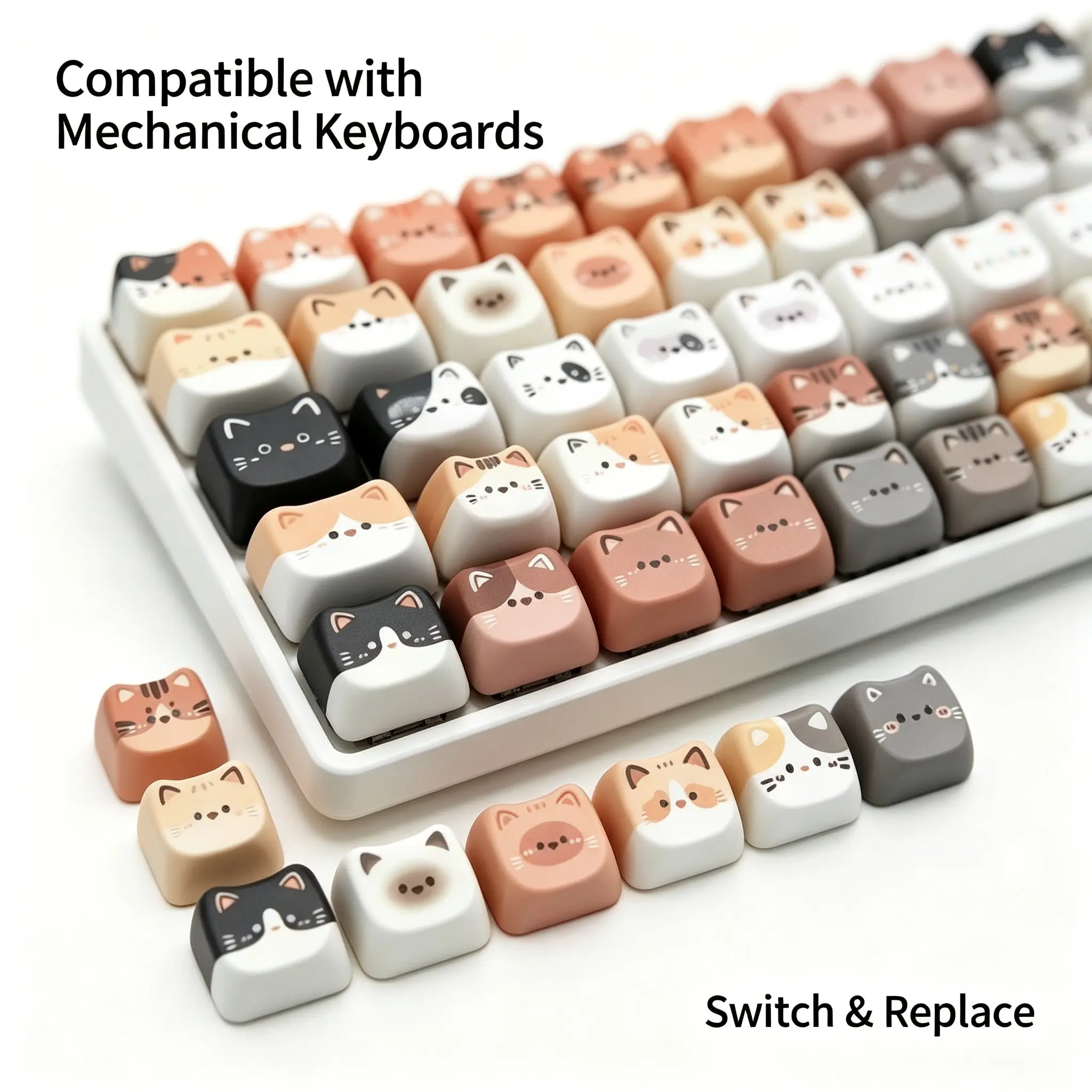 10pcs Random Color Cat Keycaps, Typing Practice Tool for Writers, Gamers, Office Workers, Travelers, Fun Design, Gaming, Keyboard Training Gear
