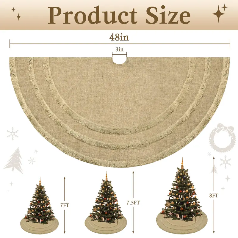 48-Inch Christmas Tree Skirt – Natural Burlap With Snowflake Pattern, Brown