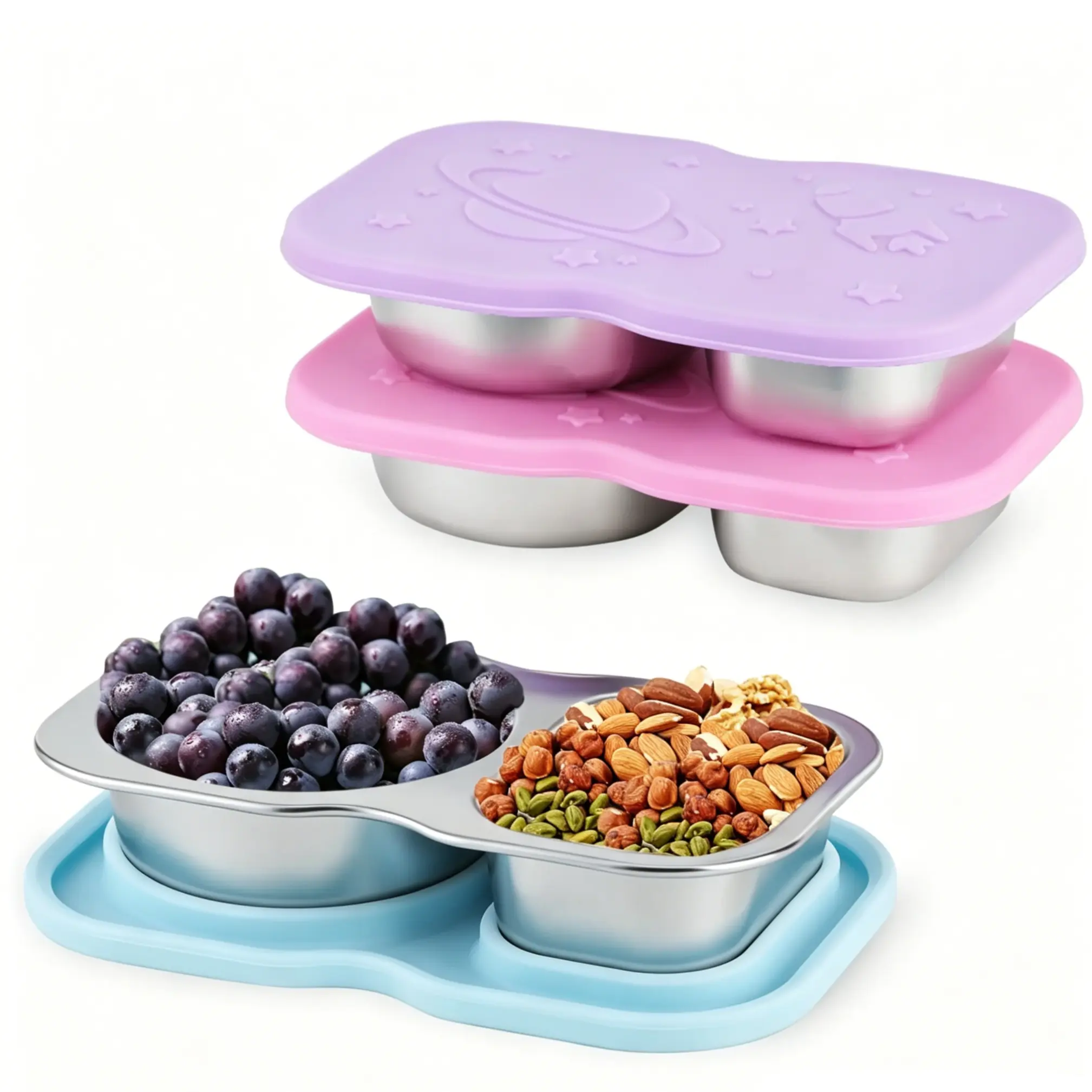 3 Pcs Snack Containers with Lids, Stainless Steel Snack Containers, Reusable Salad Dressing Takeout Containers, Small Food Storage Containers with Leak-Proof Silicone Lids—Perfect for Meal Prep, Travel, Camping, and Storing Food and Sauces.
