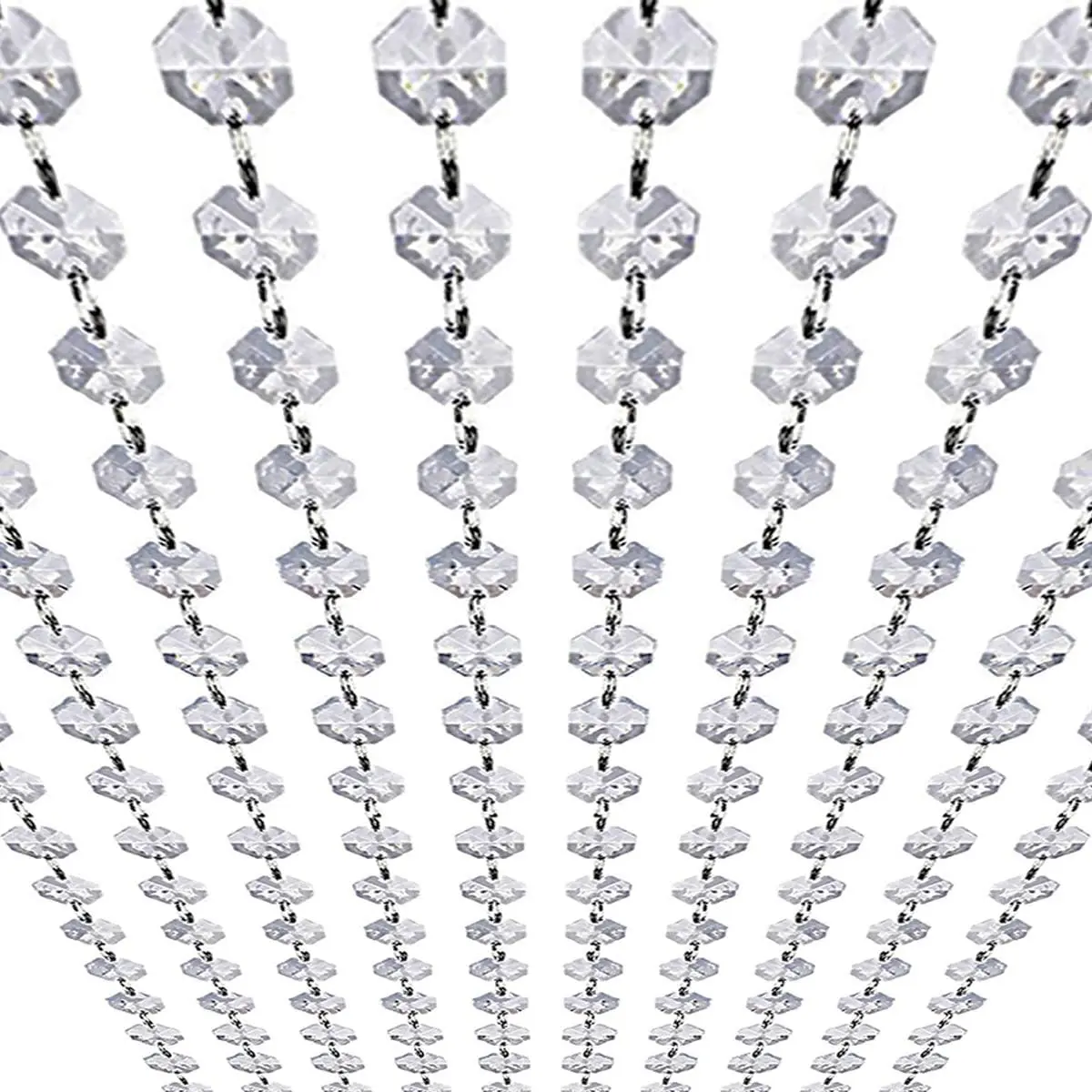 33ft K9 Glass Crystal Garland Strands - Hanging Chandelier Gem Bead Chain - 14mm Clear Octagon Prism Diamond String Decorations for Wedding Party Manzanita Centerpiece Christmas Treefidget toys