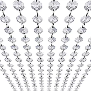 33ft K9 Glass Crystal Garland Strands - Hanging Chandelier Gem Bead Chain - 14mm Clear Octagon Prism Diamond String Decorations for Wedding Party Manzanita Centerpiece Christmas Treefidget toys