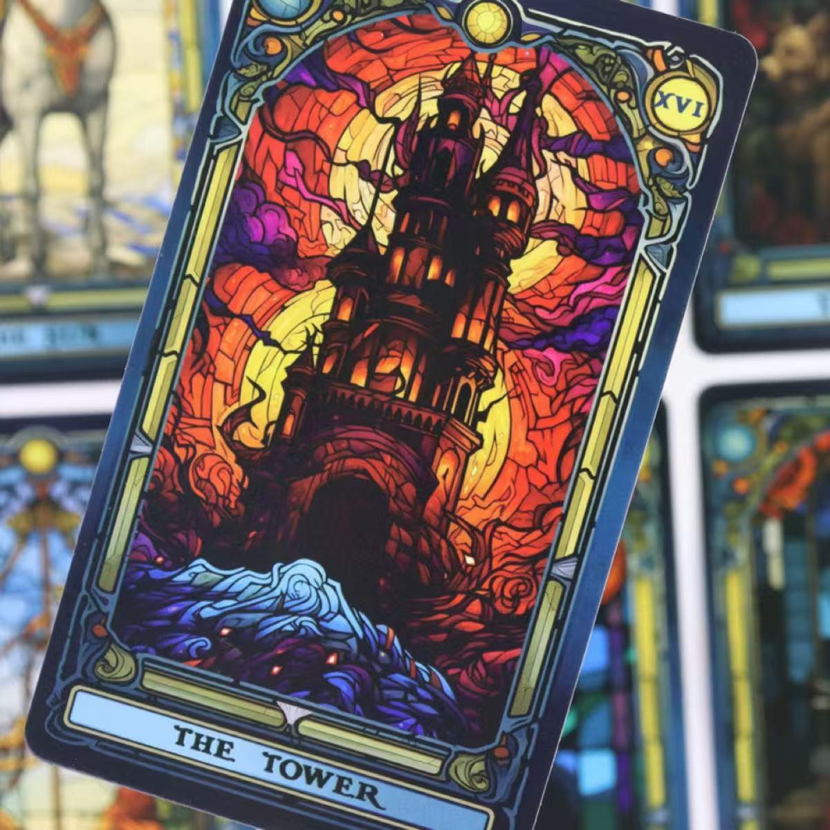 Stained Glass Tarot Card, 1 Box Flower Window Tarot Card, Casual Party Card Game, Tarot Card for Teenager & Adults, Fantasy, Magical, Illustration, Illustrated, Decorative, Decoration, Tarot Card Set