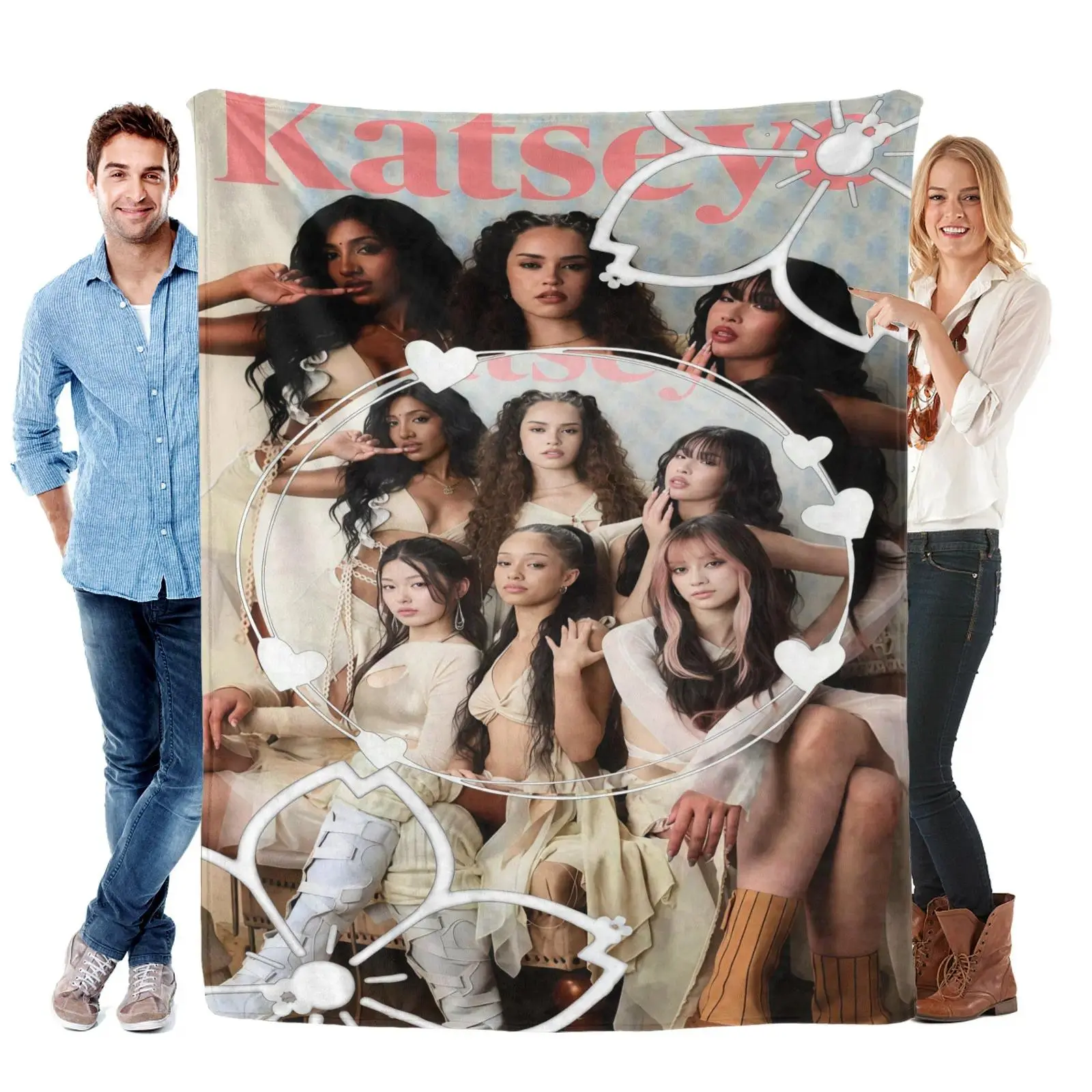 Katseye Beautiful Chaos Tour Flannel Fleece Throw Blanket - Ultra Soft, Lightweight, Plush, Cozy, Wrinkle Resistant, Breathable, HD Print Kpop Fan Merch for Teens, Children - Bedroom, Sofa Decor, Birthday Gift