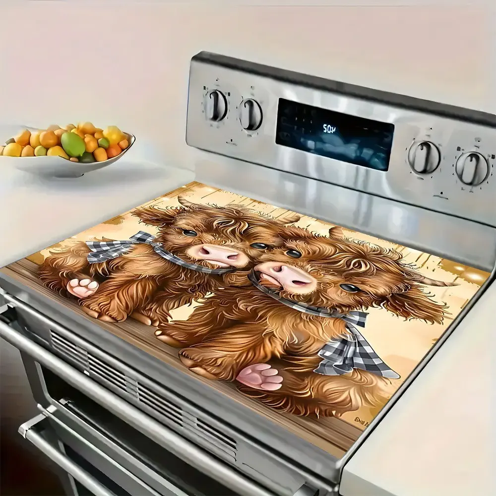 20.47x28.35 Inch Stove Mat, Cow, High-Density Fleece Pad, Heat-Resistant Non-Slip, Decorative Kitchen Table Decor, Universal Oven Mat, Home Decoration