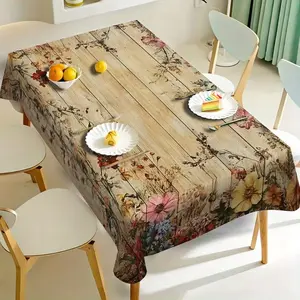 2D Flat Party Tablecloth 1pc, Classic Wood Grain Pattern, Vintage Print Decorative Tablecloth, Colorful, Suitable for Restaurant, Party, Festival, Gift, Indoor and Outdoor Use