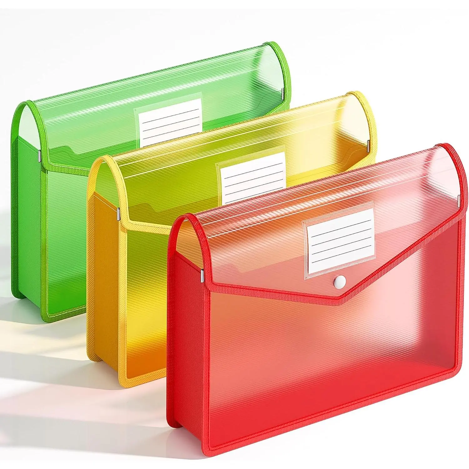 Plastic Expanding File Folder, Transparent envelopes with Snap Closure | Large Capacity, No Dividers, Bills & Taxes, Fit Legal/B4 Size for School / Office /  / , 3 Pack-3 Colors
