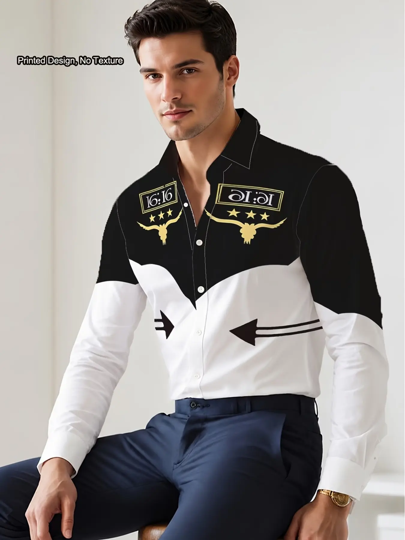 Men Lapel Long Sleeve Button Up Western Cowboy Style Casual Shirt Hot Sublimation Fabric Black White Color Block Bull Skull Star Arrow 16:16 Graphic Print Slim Wrinkle Resistant Breathable Top For Bar Party Street Vacation Fashion Wear