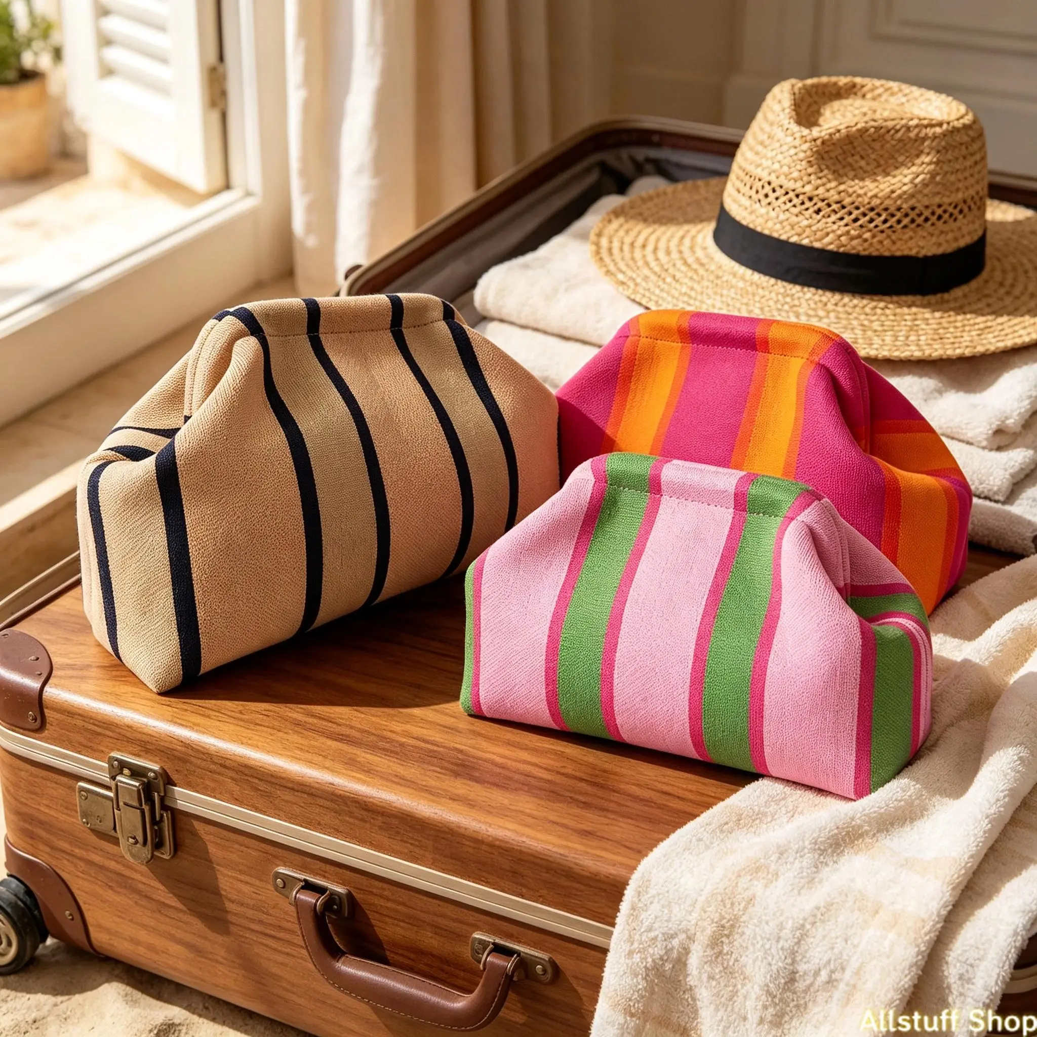 Women Striped Knit Clutch Bag Large Capacity Cloud Wallet Handbag Daily Party Strap