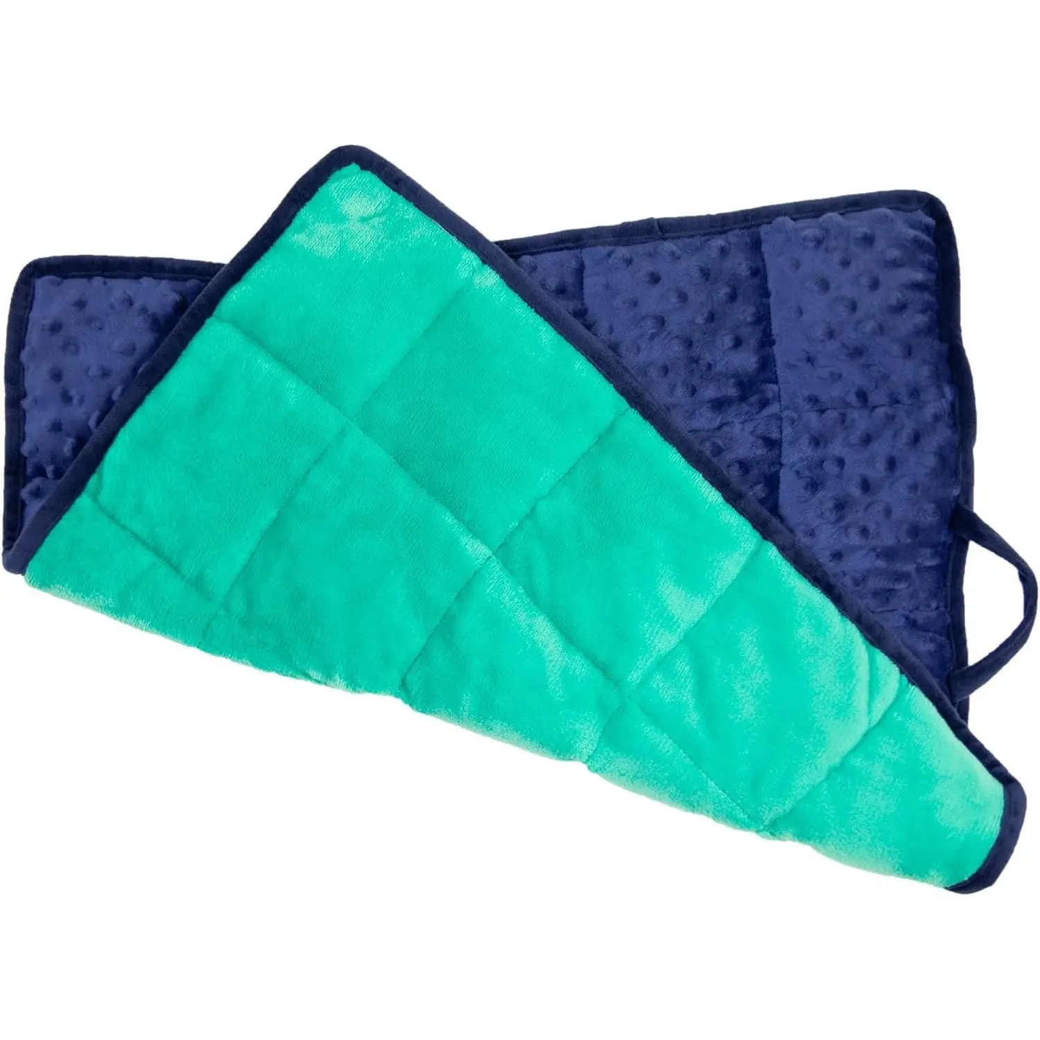 Soft Dual Texture Portable Fleece Calming Pressure Blanket – 5lb, 21” x 19”, Blue/Green Blanket for Children Aged 3+ – Sensory Aid Enables Focus During The Day & Better Sleep at Night