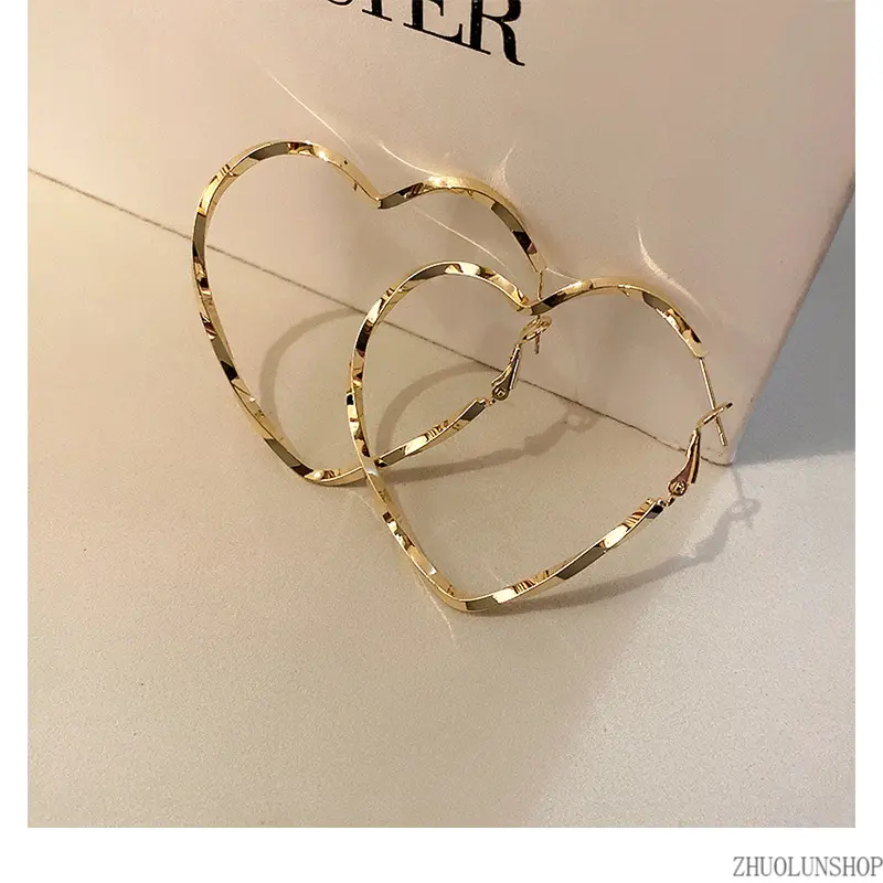 Oversized Twisted Metallic Heart Hoop Earrings for Women, Trendy Statement Fashion Jewelry for Daily Outfits & Party Events