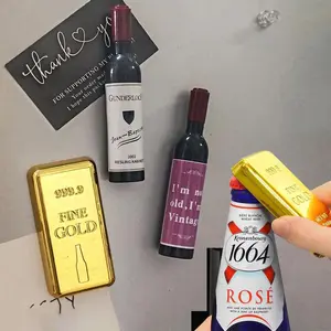 2pcs  Funny Gold Bar Red Wine Bottle Opener Refrigerator Magnets Blackboard Whiteboard Photo Message Fridge Magnets Decorative
