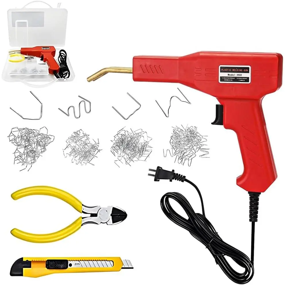 Car Plastic Welder, Vehicle Plastic Welding Kit with 200PCS Hot Welding Staplers ＆ Carry Case, Portable Automotive Bumper Crack Repair Welder Gun Set, Universal for SUV Sedan RV