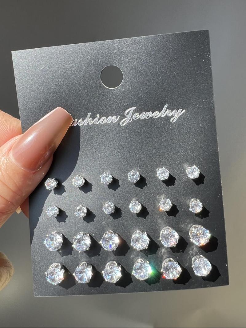 Women's Mixed Size Elegant Rhinestones Decor Stud Earrings, Ear Jewelry For Party, Daily Clothing Decor For Girl, Fashion Earrings