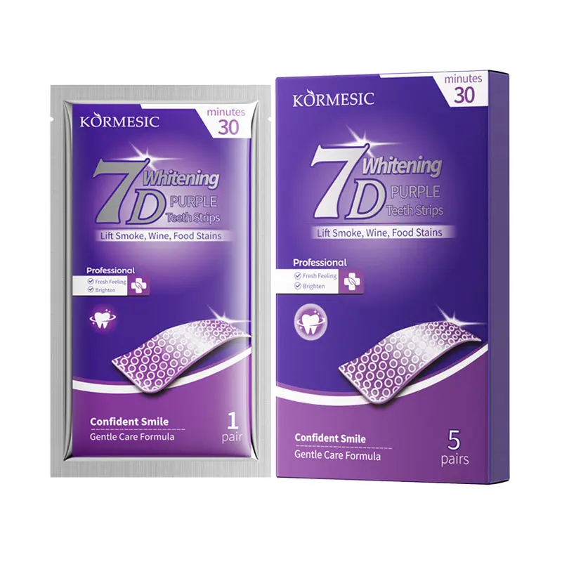 7-Day Whitening Purple Teeth Strips, Whitestrips, Teeth Brightening Strips, 5 Pairs/Box, Hydroxyapatite, Whitens Teeth, Freshens Breath, Easy to Use, Fights Oral Problems