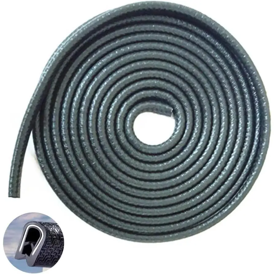 Flexible Black PVC U-Channel Edge Trim Protector, Rubber Edge Guard for 1/16 to 1/8 Inch Edges, 16FT(Gift)