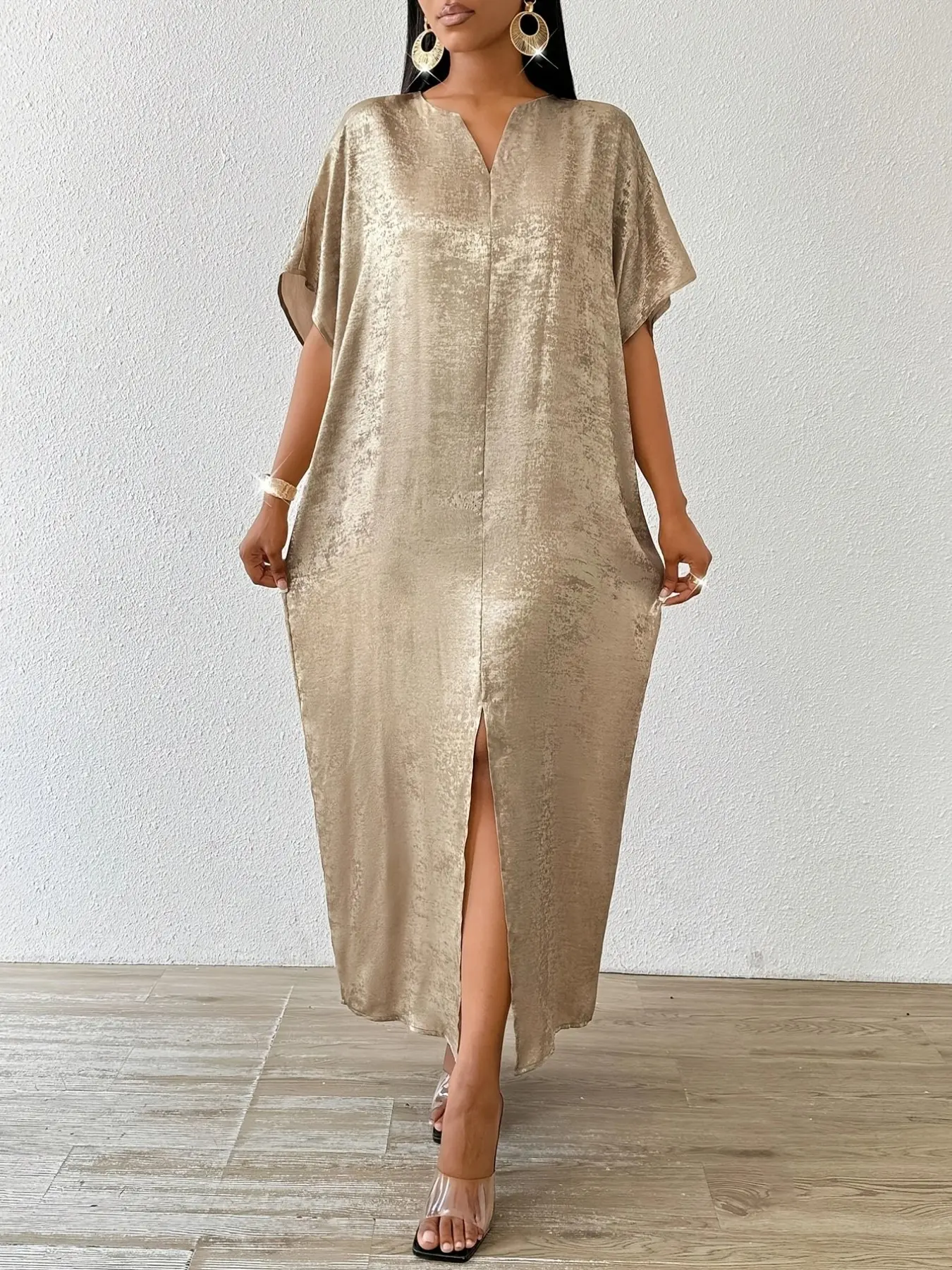 Ramadan Middle Eastern Muslim Long Abaya, Beach Vacation Casual Solid V-Neck Dress, Stylish, Chic and Comfortable Clothing for Women