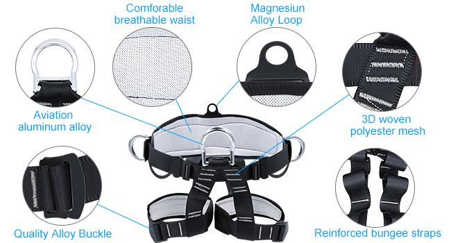 AGS X XBEN Thicken Climbing Harness, Protect Waist Safety Harness Gear, Wider Half Body Harness for Roofing Fire Rescuing Rock Climbing Rappelling Tree Climb