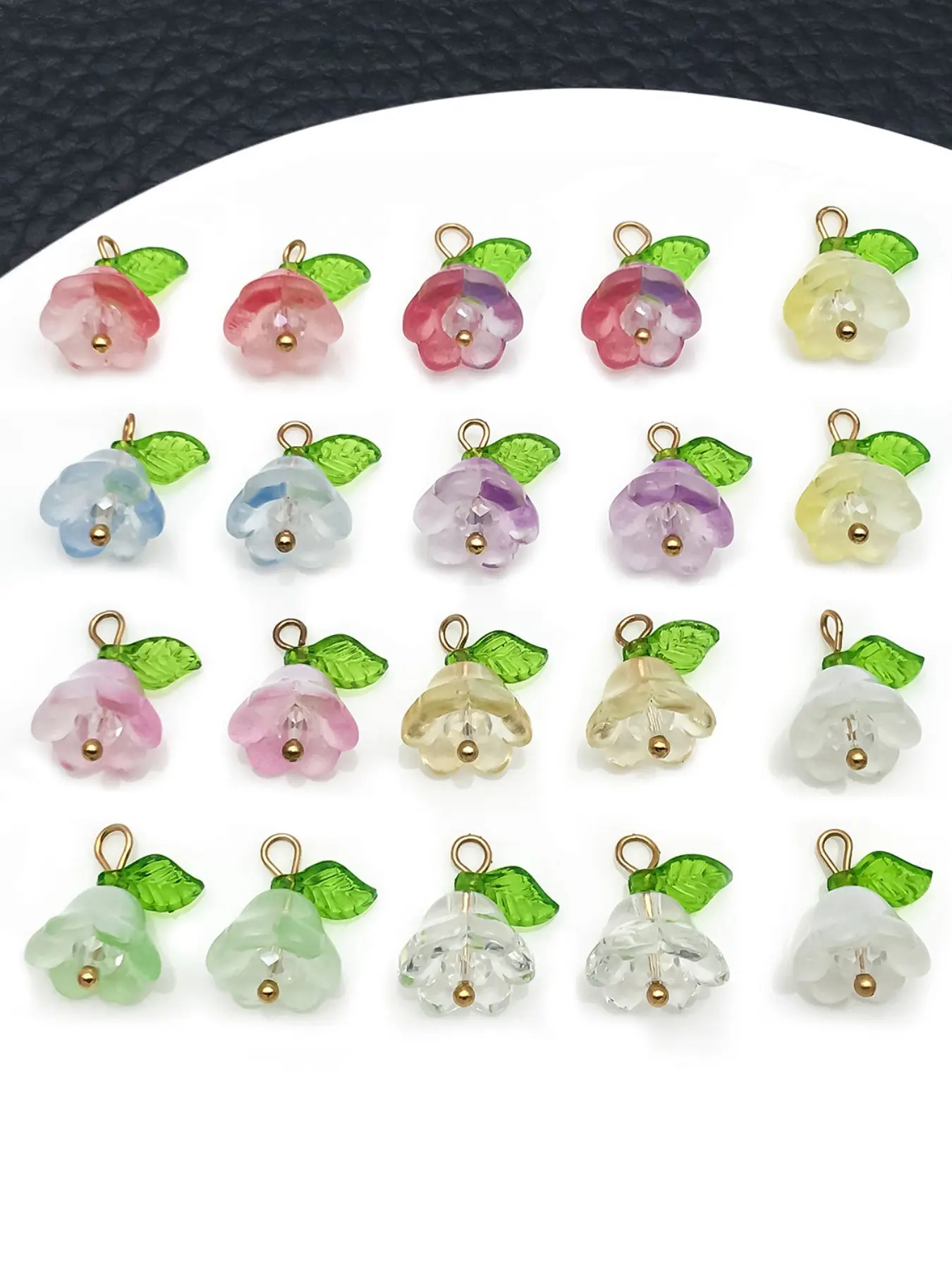 20pcs 16x14mm Glass Green Leaf Bell Orchid Charms Transparent Pendants For DIY Jewelry Making Bracelet Keychain Necklace Craft Supplies