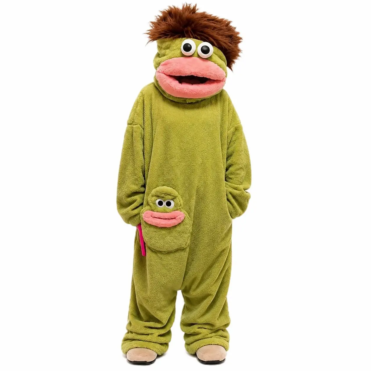 big mouth monster onesie loose loungewear with matching pajama pants design, upgraded wearable blanket hoodie plush full kit with comb & foot covers, special oddities gifts for teen boys and girls halloween party