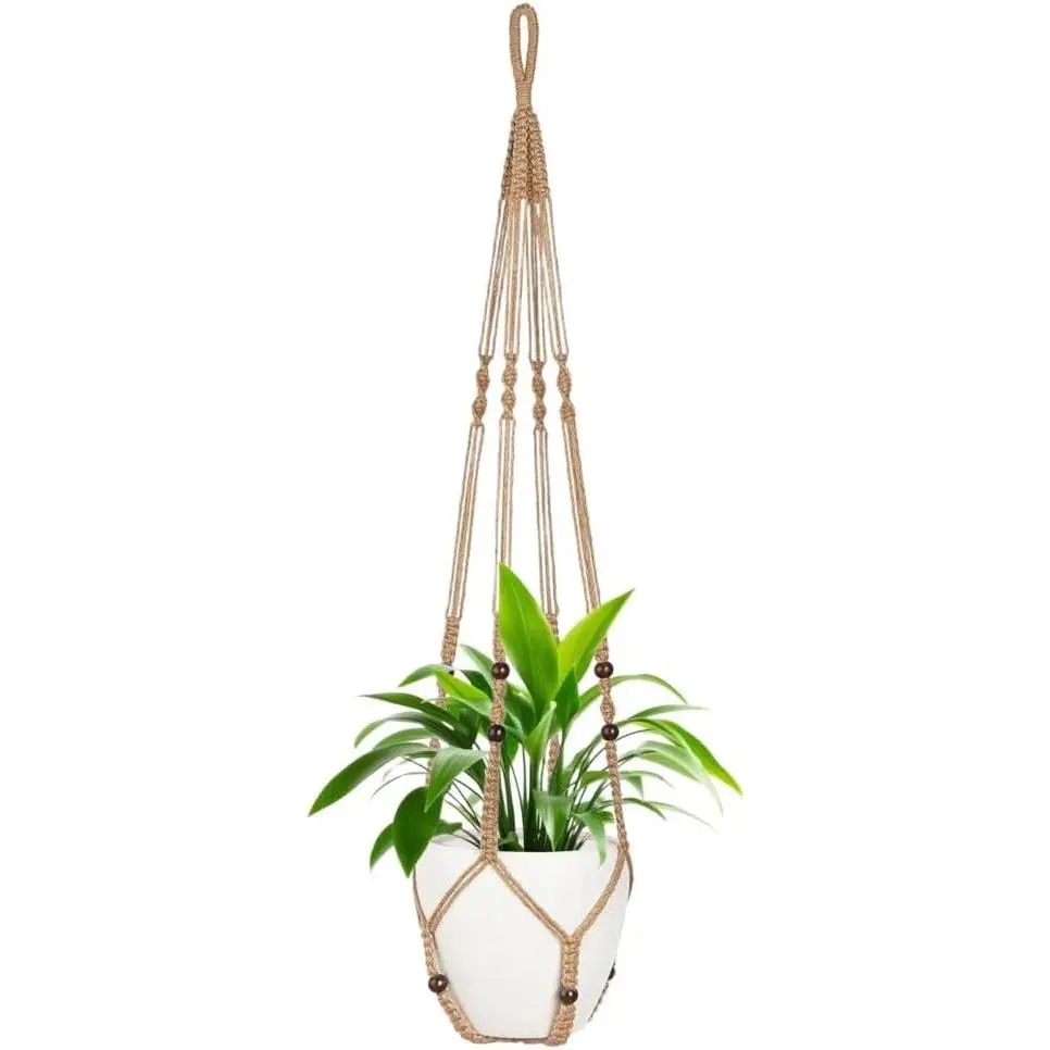 1 Pack Macrame  Hanger,  Holder, Boho  Decor  Basket with  Beads, Planters for Indoor , Hanger Indoor 43"  (POTS NOT Included)
