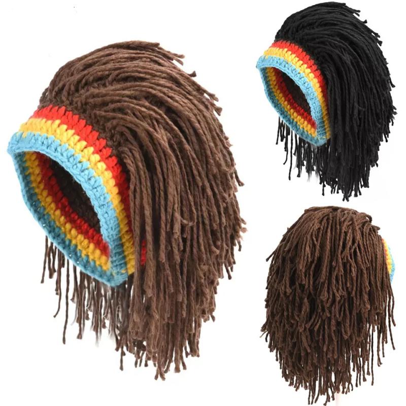 Unisex Synthetic False Braid Dreadlock Wig Beanie Caps Handmade Crochet Hat Gorro Rasta Jamaica African Party Hip Hop Dance Hat