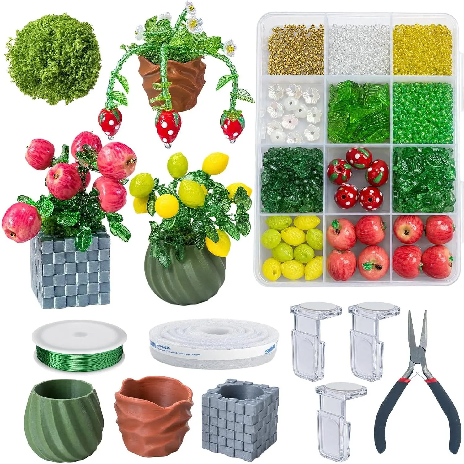 Jojedomo Fruit Bead Plant Kit for Suncatcher Green Glass Beads Set | Fruit beaded plant suncatcher set,green glass beads,flower beads,beading kit for DIY,home decor,gift for plant lovers
