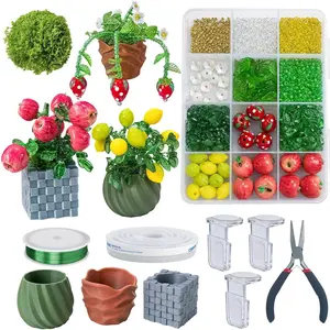 Jojedomo Fruit Bead Plant Kit for Suncatcher Green Glass Beads Set | Fruit beaded plant suncatcher set,green glass beads,flower beads,beading kit for DIY,home decor,gift for plant lovers