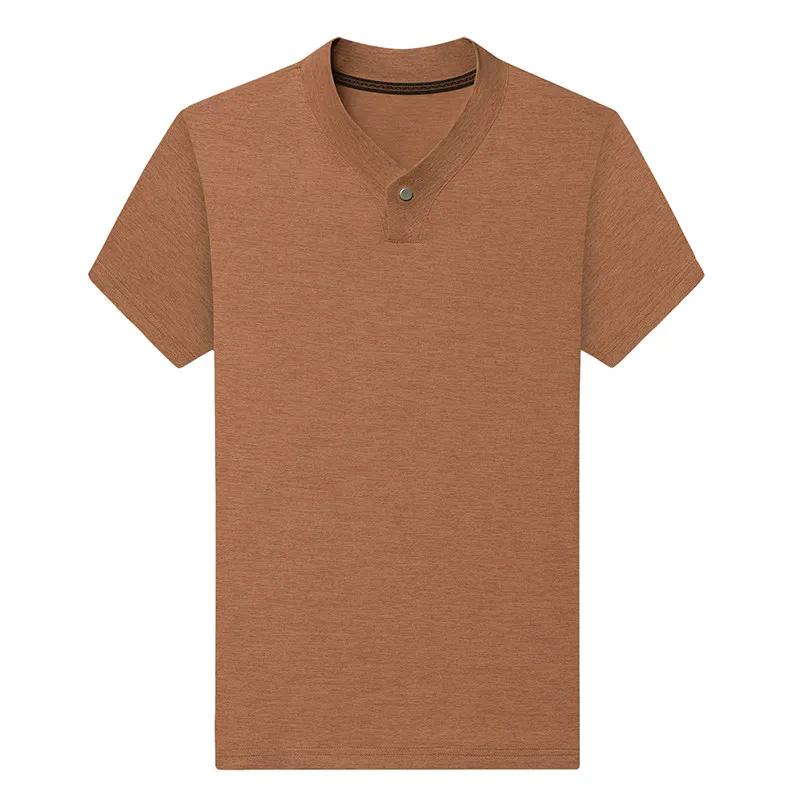 Kyn Apparel 2026 Korean Style Men's Casual and Fashionable One Button V-neck Solid Color Short Sleeved T-shirt Summer Versatile Top