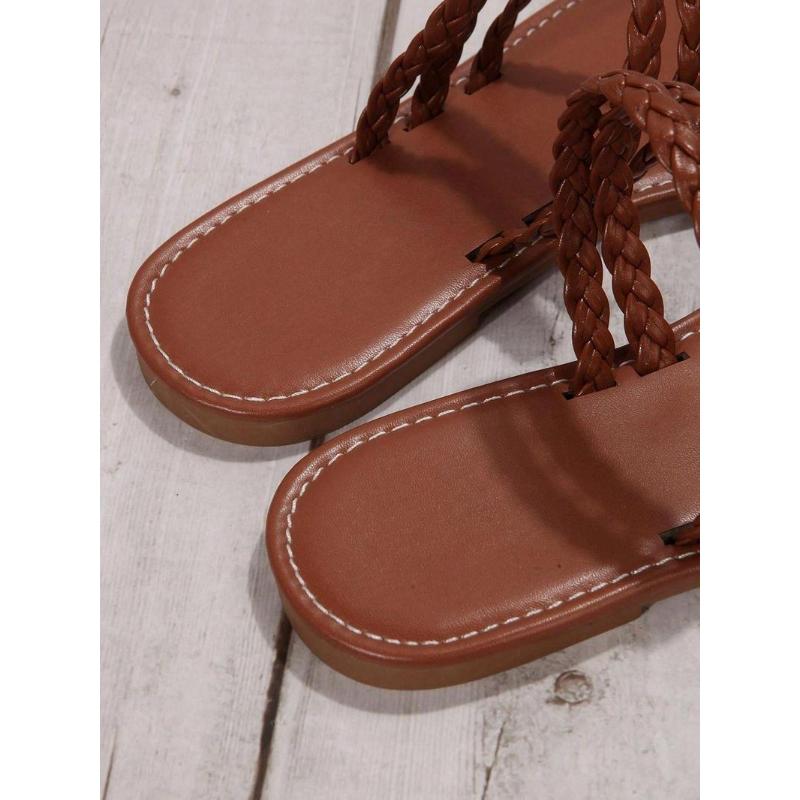 (New)Women's Fashionable Plain Color Ankle Strap Sandals, Casual Comfortable Flat Sandals for Beach Vacation, All-match Barefoot Shoes for Daily Wear, Summer