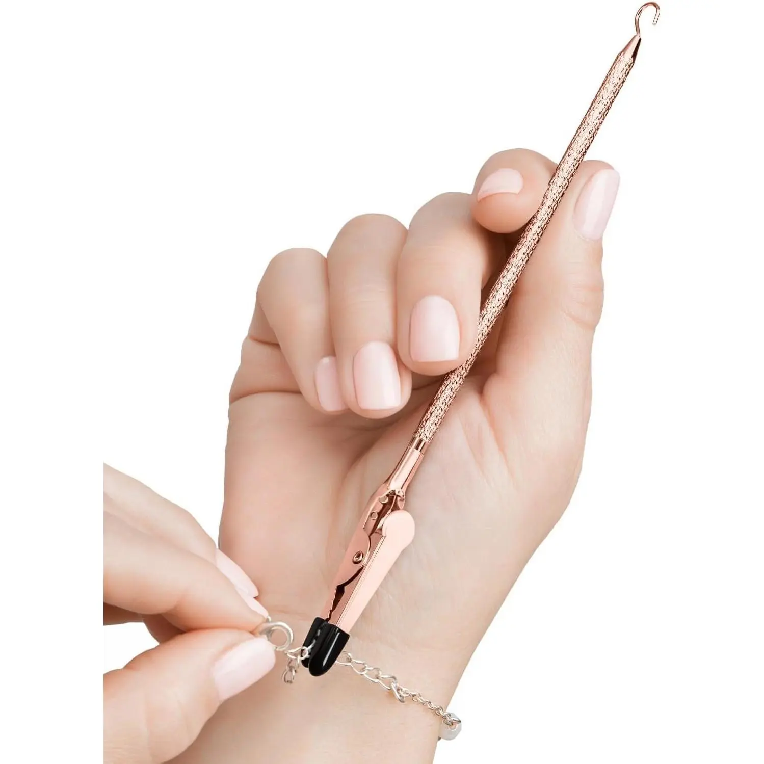 Bracelet Helper Tool with Hook - Fastener Helper Tool for Bracelet, Necklace, , Watch - Clip, Clasp Helper - Portable, Easy-to-Use, Made of Metal - Rose