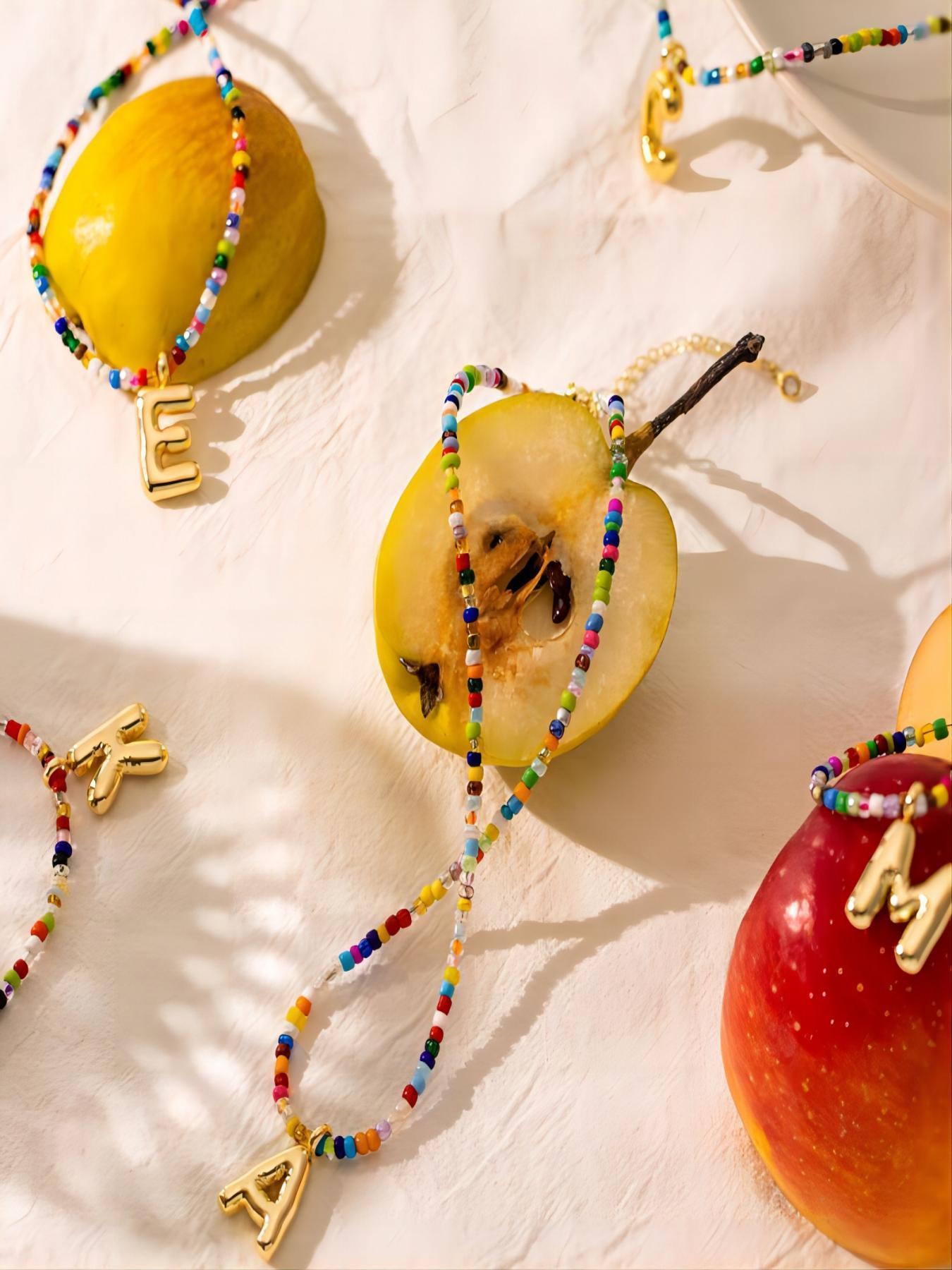 Initial Letter Pendant Beaded Necklace, Fashionable Colorful Beaded Necklace for Women & Girls, Trendy All-match & Exquisite Jewelry for Birthday Gift, Necklace for Daughter