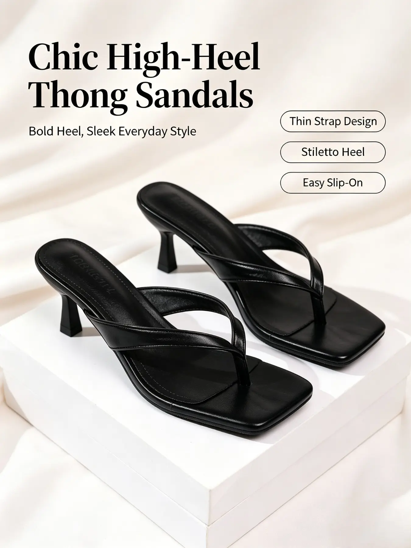 Women's Retro Square Toe High Heel Sandals, Fashionable Heeled Sandals, Sexy Fashion Thong Flip Flops, Perfect for Vacation and Dates, Stylish High Heels