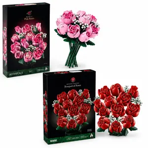 Pink Rose Building Block Bouquet Set, 789 Piece DIY Flower Brick Kit for Relaxing Weekend Build Time, Cute Desk Decor and Bedroom Decor, Creative Craft Activity Toy for Ages 6+, Build and Display Gift Idea for Girls Women Moms Teens and Flower Lovers
