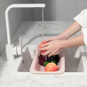 Expandable Over The Sink Colander, Durable Plastic Drain Basket for Kitchen Sink, Adjustable Strainer Rack for Washing Fruits Vegetables, Space Saving Kitchen Gadget