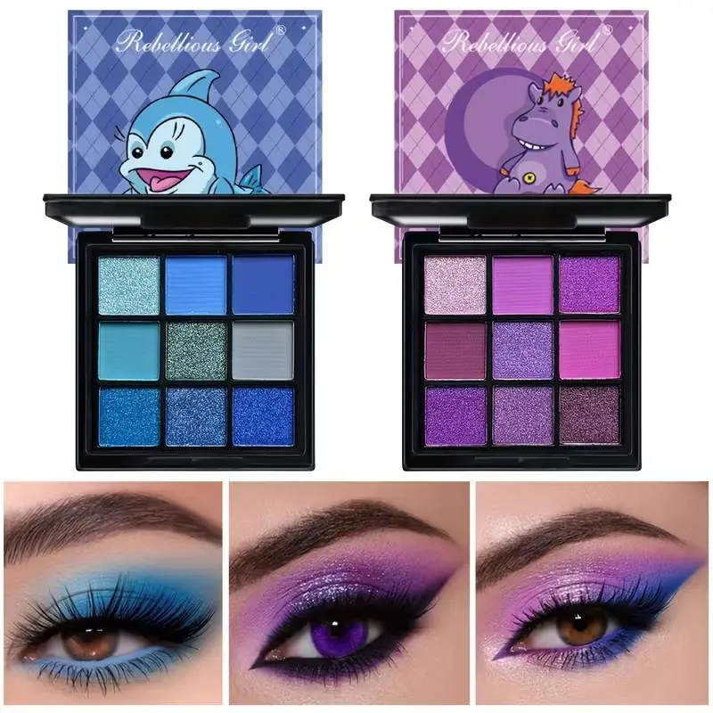 Rebellious Girl 2pcs Blue Purple Eyeshadow Palette Set, Glitter and Matte Shades, Enchanting Witch Blue and Violet Tones, Waterproof, High Pigmentation, Smoky Pressed Glitter, Festival Color Party Stage Makeup, for Halloween