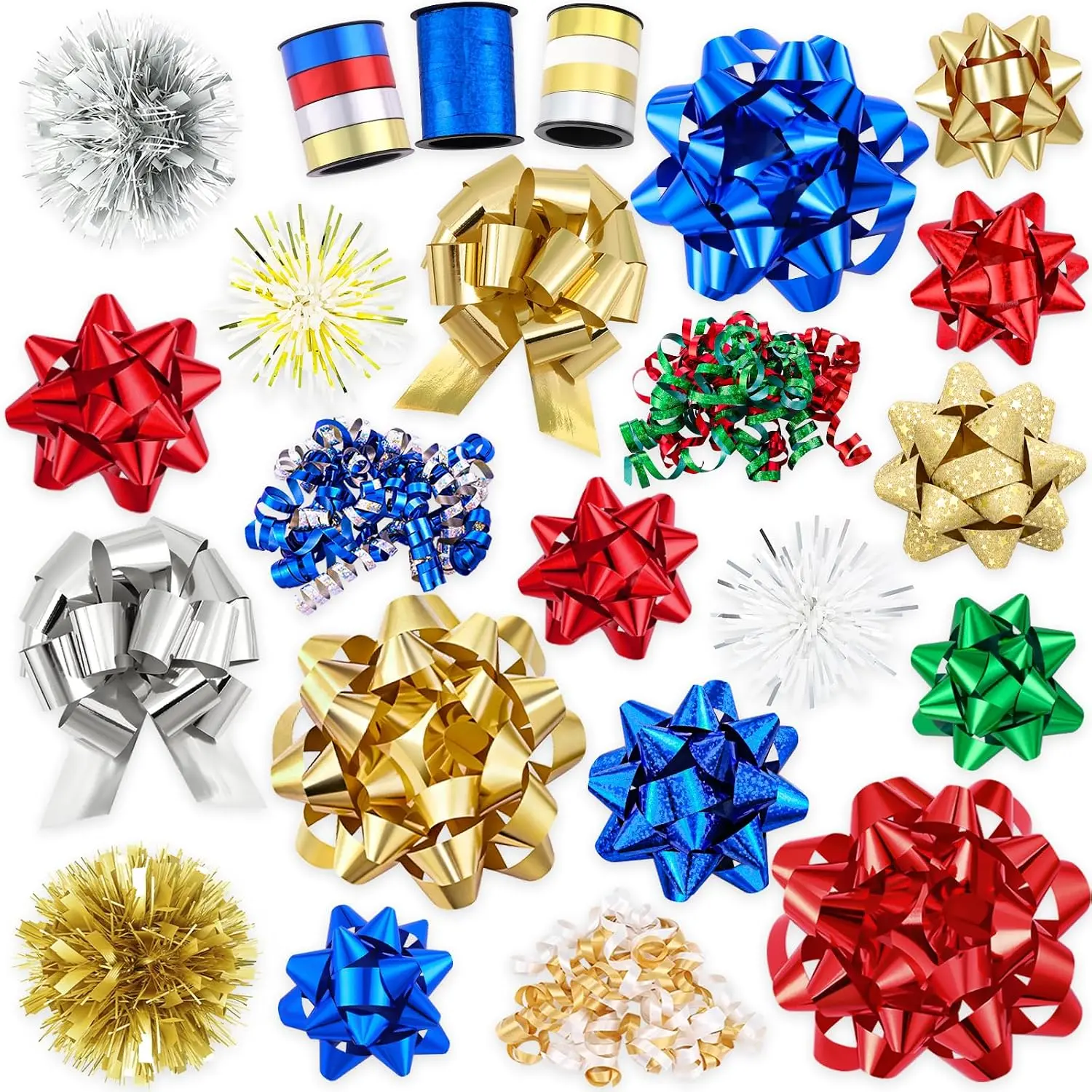 23 count Christmas  Bows Decoration Set Red Blue Wrapping Bows | Christmas Pull Paper Present Bows   Ribbons Wrapping Bows Xmas  Year Wedding Decoration