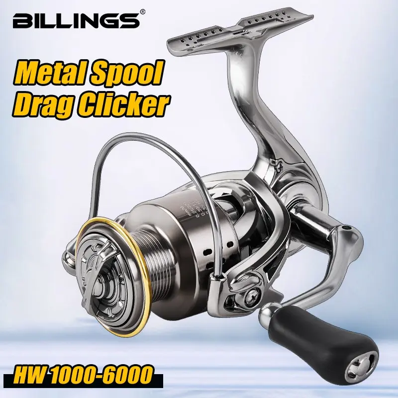 Billings Hw Reel Series, 4+1 Bearings, 4.7:1/5.0:1 Gear Ratio, 10kg Brake Force, Metal Body, Lightweight, Freshwater & Saltwater Fishing