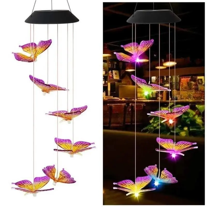 Butterfly Solar Wind Chime Light LED Rainbow Gradient Decorative Festive Holiday Gift, Perfect for Various Festival Gifts