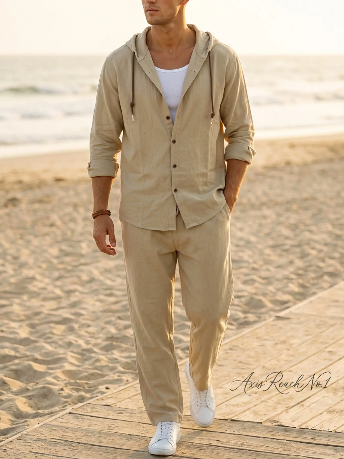 A1 Men's Casual 2 Piece Outfits Lightweight Hooded Long Sleeve Shirt & Elastic Drawstring Pants Set Loose Fit Breathable Activewear for Beach Vacation Holiday Streetwear Loungewear
