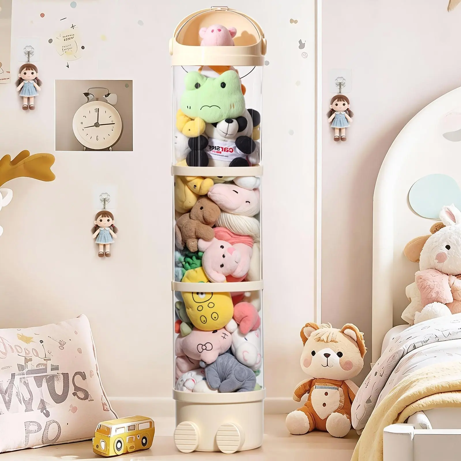 Round Plastic Doll Storage Box with Lid, Multi-Functional Storage Box, Easy to Move, Layered Storage, Stuffed Animal Storage Tube for Plush, Dolls And Miscellaneous Items, Ideal Halloween And Christmas Gift