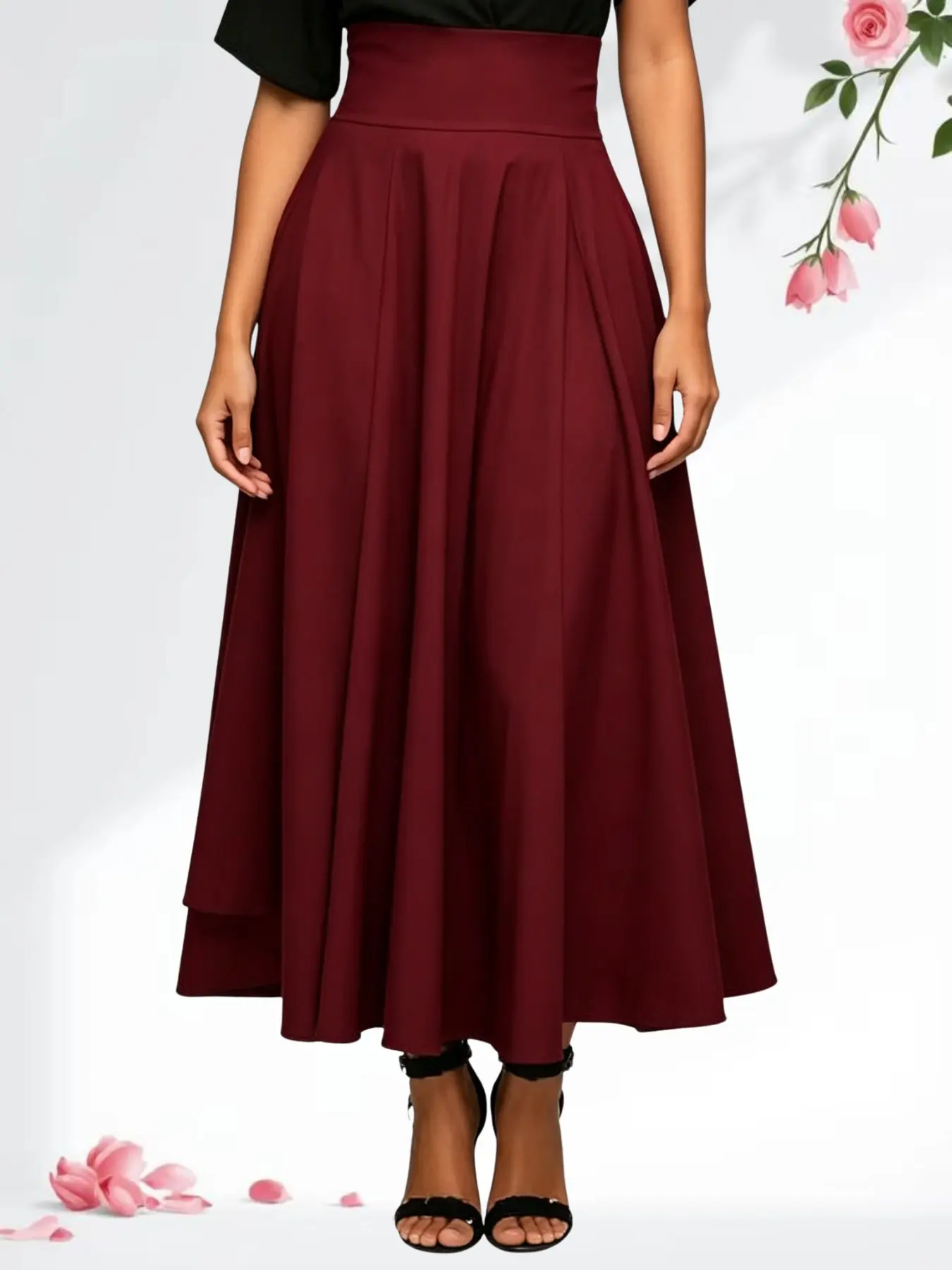 New High-Waisted Midi Dress with Bow Waistband and Pocket Design, Flowy Skirt for Office and Dates, Versatile Fashionable High Waist Skirts