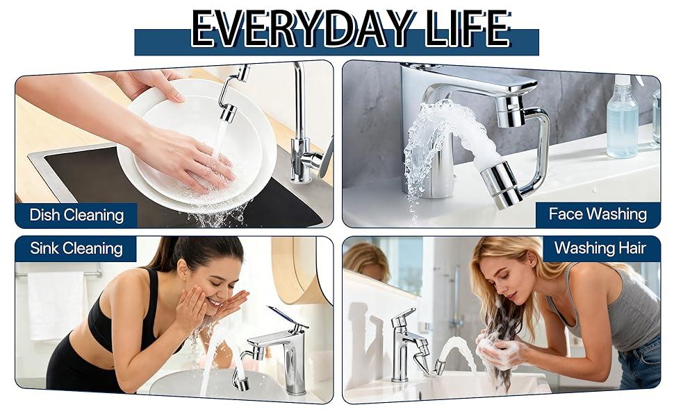 2 PCS 1440 °     Rotatable Faucet Extension, 1080 °     Swivel Faucet Aerator Extender, 2 Mode Adjustable Rotating Universal Sink Faucet for Kitchen Bathroom Sink Silver